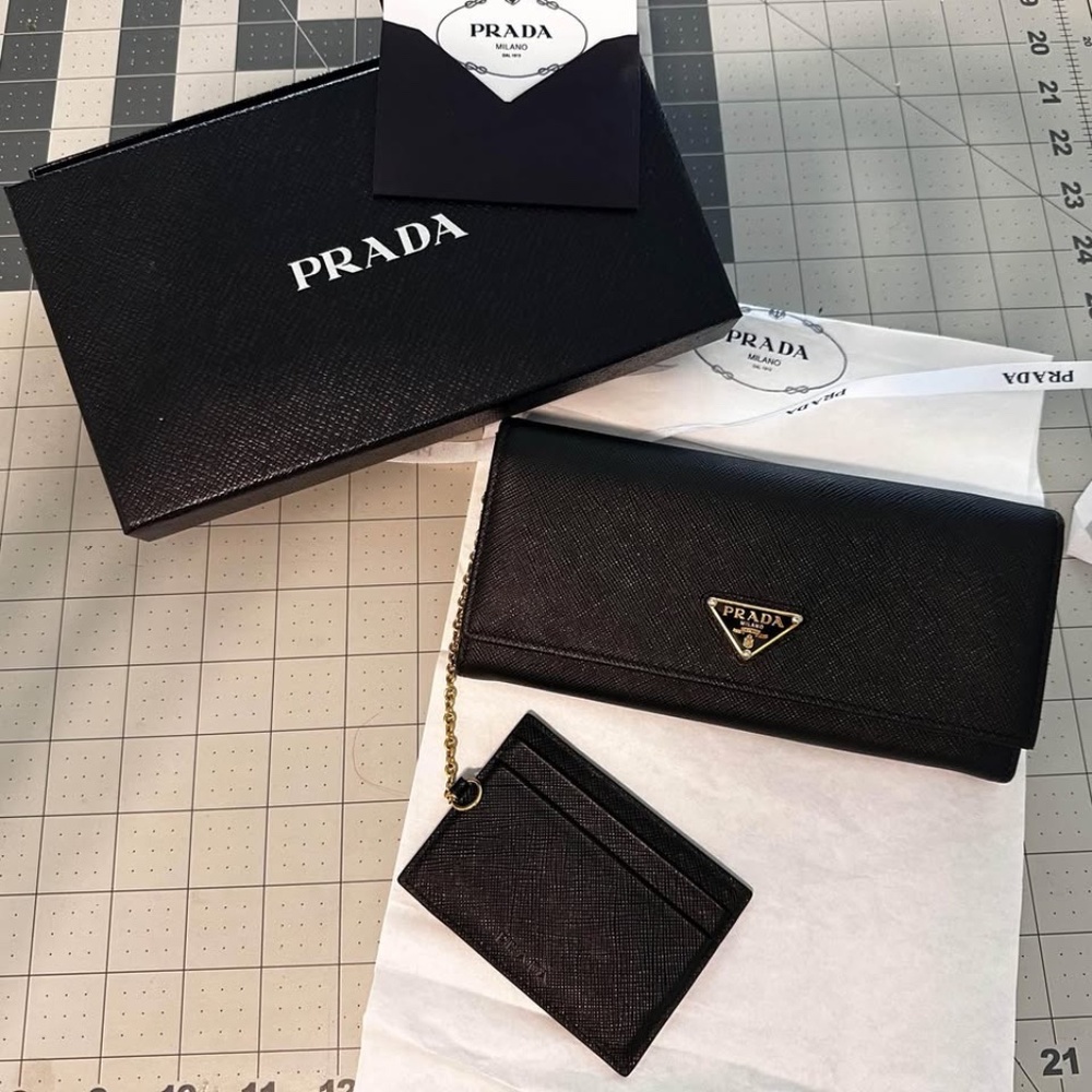 Prada Large Saffiano Leather Wallet + Card Holder | Triangle Logo | Black